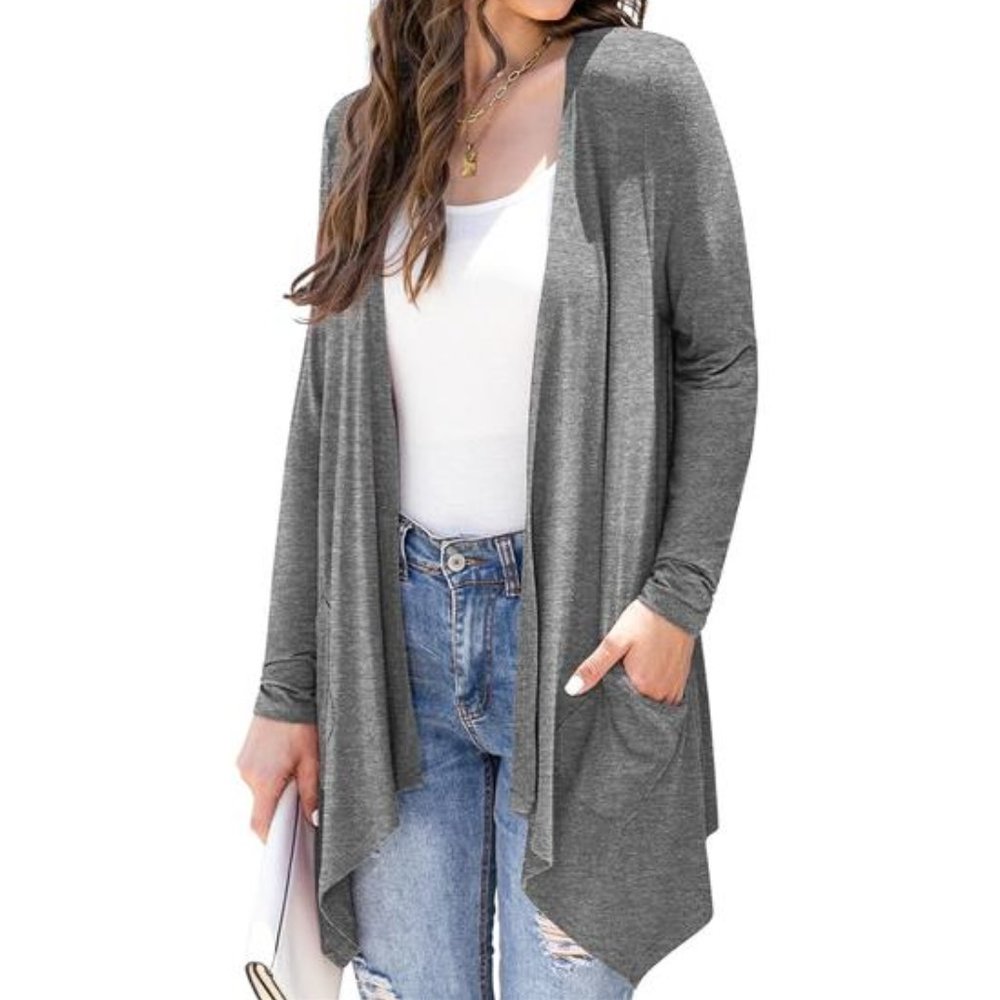 Womens Grey Cardigan With Pockets Medium Lightweight Sweater Fall Fashion Trends